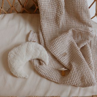 Bawełniano-lniany kocyk niemowlęcy / wafelek - kremowy