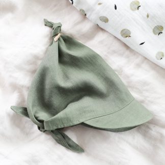 Chustka z daszkiem dla dzieci i niemowląt - lniana - leśna zieleń