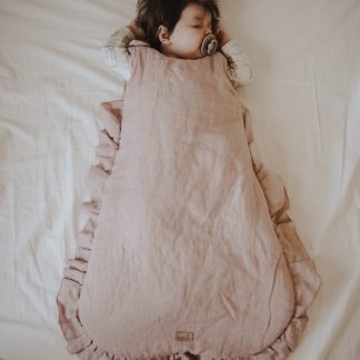 śpiworek do spania niemowlęcy z falbanką lniany