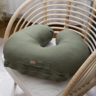poduszka do karmienia lniana zielona z uchwytem