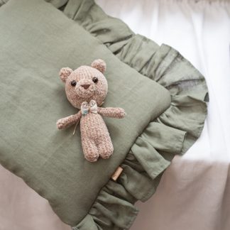 lniana zielona płaska poduszka z falbanką dla niemowląt