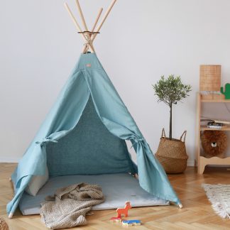 Namiot tipi dla dzieci - lniany - kolor morski