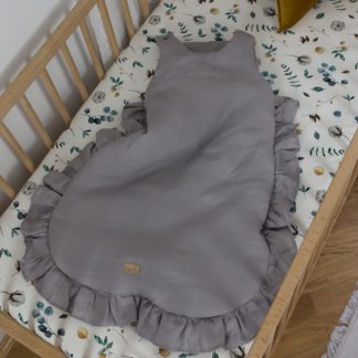 śpiworek do spania niemowlęcy z falbanką lniany