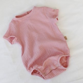 Muślinowe body z krótkim rękawem - Candy pink