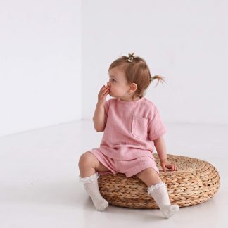 Muśłinowy komplet spodenki i t-shirt - rozowy