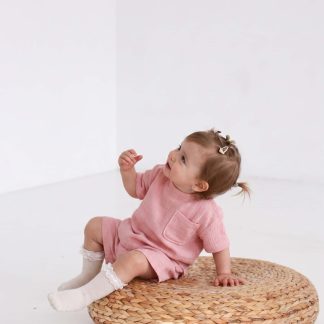 Muśłinowy komplet spodenki i t-shirt - rozowy